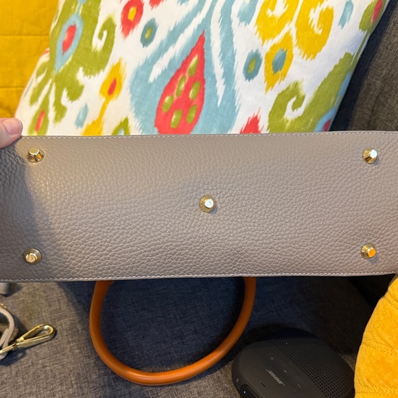 Chic Gray Satchel with Tan Accents Valentina Italian Leather - Picture 12 of 15